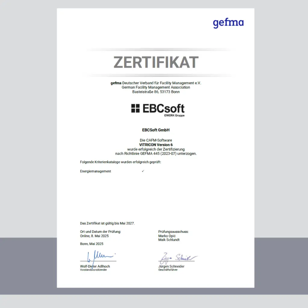 Zertifikat GEFMA 445 – EMS | Energiemanagement